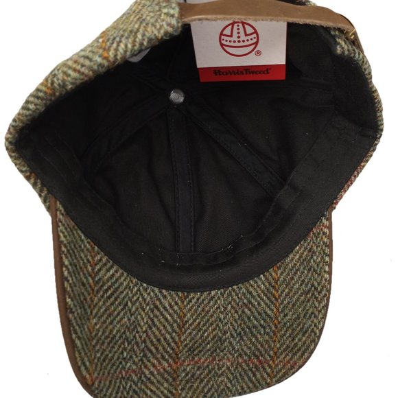 Harris Tweed® Hartside Leather Peak Baseball Cap HS16 Adjustable SAGE/WINE/GOLD - Picture 10 of 10